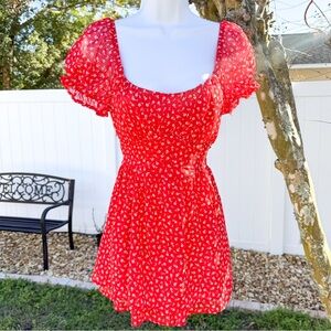 Romantic Red Floral Puff Sleeve Romper | Emma Style | M L